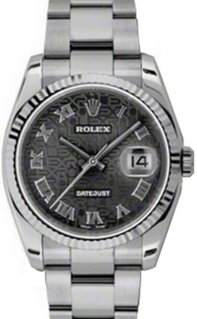 Rolex Datejust 36 116234-BKJRFO Black Jubilee Dial Roman Fluted White Gold Stainless Steel Oyster - BRAND NEW
