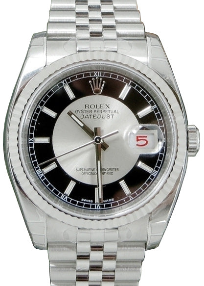 Rolex Datejust 36 116234-BKSSFJ Black Silver Index "Tuxedo" Fluted White Gold Stainless Steel Jubilee - BRAND NEW