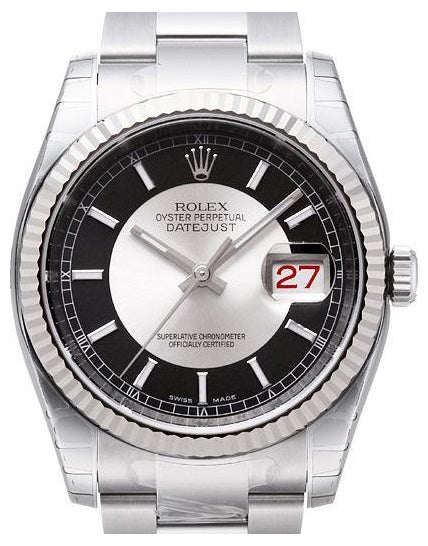 Rolex Datejust 36 116234-BKSSFO Black Silver Index "Tuxedo" Fluted White Gold Stainless Steel Oyster - BRAND NEW