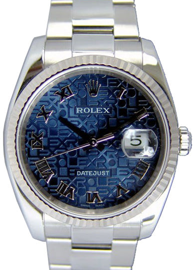 Rolex Datejust 36 116234-BLJRFO Blue Jubilee Dial Roman Fluted White Gold Stainless Steel Oyster - BRAND NEW