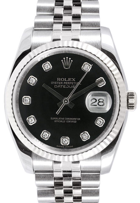 Rolex Datejust 36 116234-BLKDFJ Black Diamond Fluted White Gold Stainless Steel Jubilee - BRAND NEW