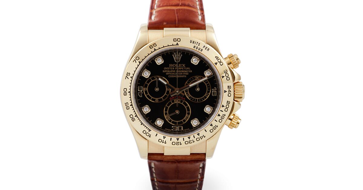 Rolex Cosmograph Daytona 116518 116518-BLKDBR Black Diamond 18k Yellow Gold Brown Leather BRAND NEW