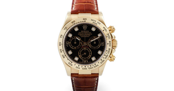 Rolex Cosmograph Daytona 116518 116518-BLKDBR Black Diamond 18k Yellow Gold Brown Leather BRAND NEW