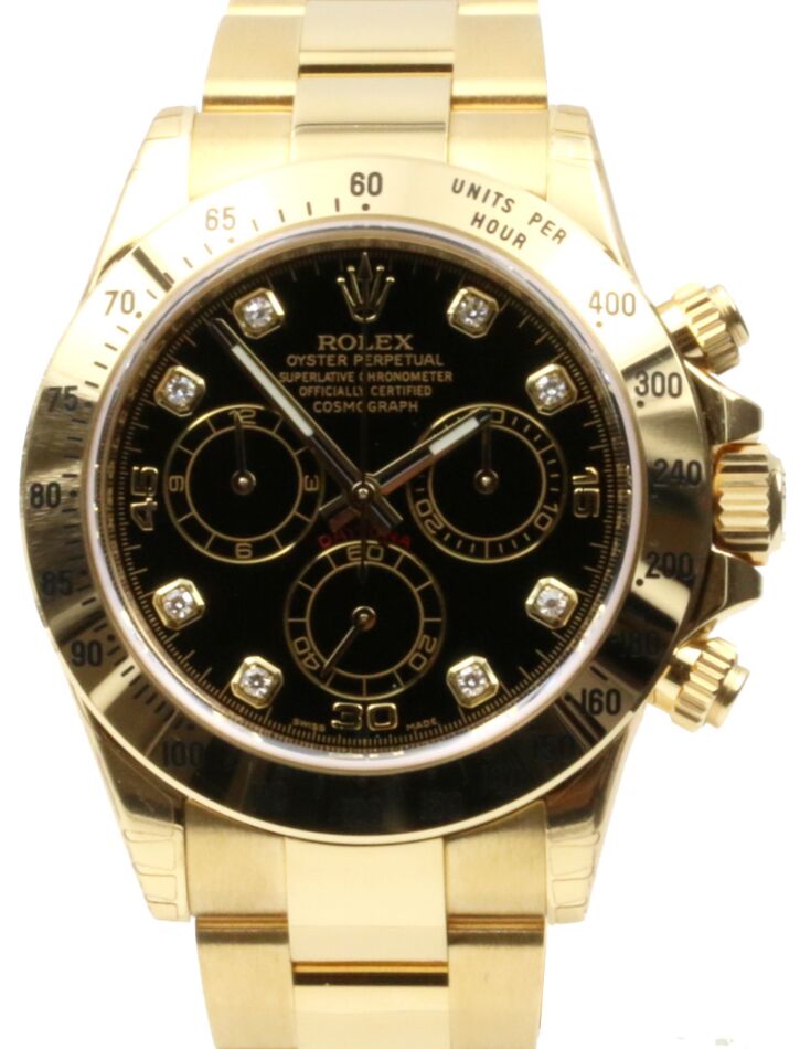 Rolex Cosmograph Daytona 40 mm 116528-BLKD bnib Yellow Gold Luminous