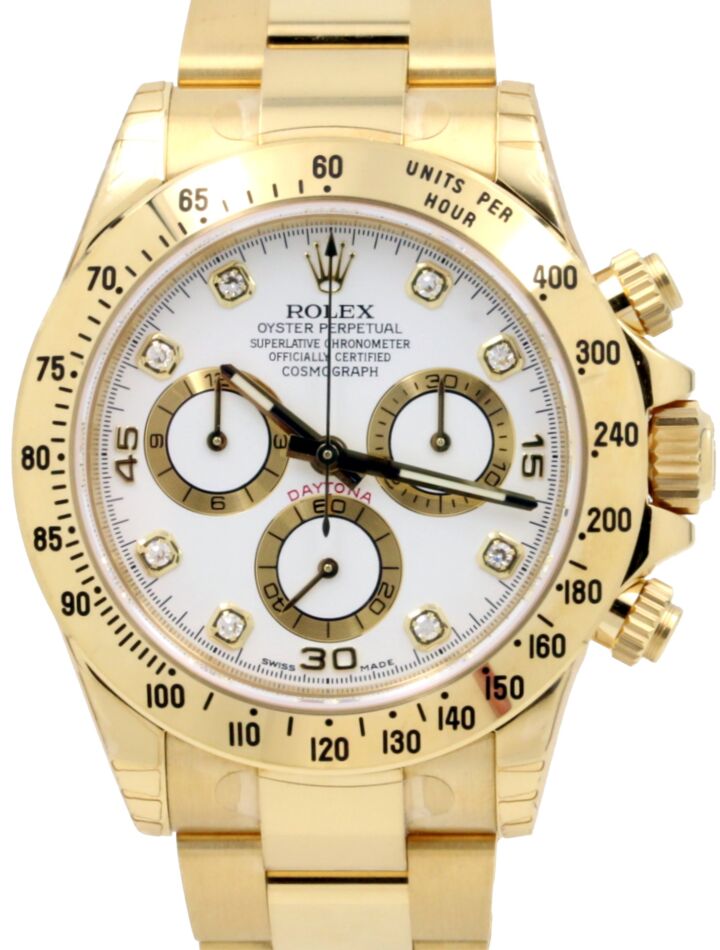 Rolex Cosmograph Daytona 40 mm 116528WHTD Yellow Gold Luminous