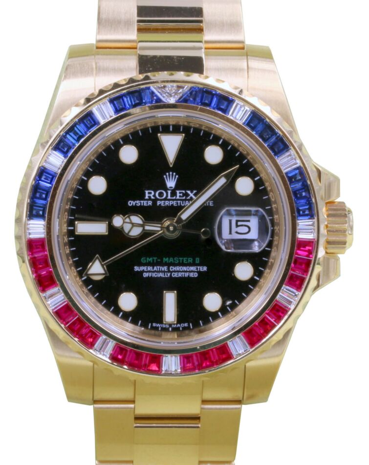 Rolex GMT Master II 40 mm 116748saru Yellow Gold Black