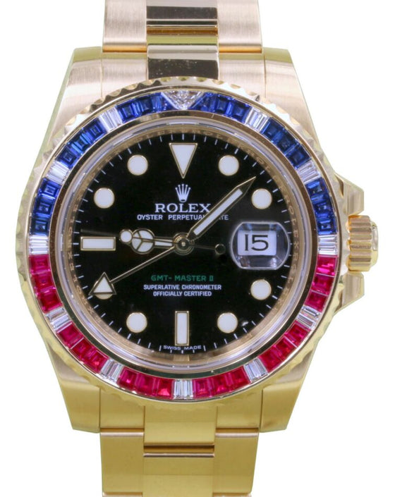 Rolex GMT Master II 40 mm 116748saru Yellow Gold Black