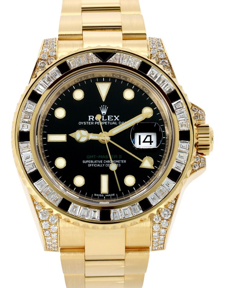 Rolex GMT-Master II 40 mm 116758SANR Yellow Gold/Diamonds Black