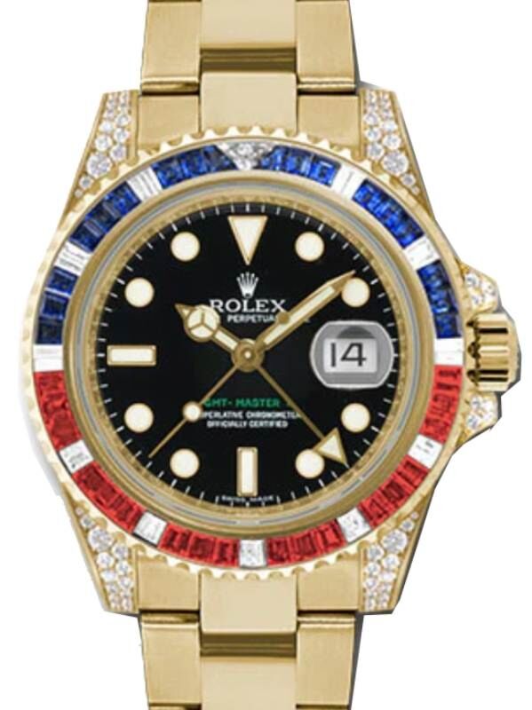 Rolex GMT-Master II 40 mm 116758SARU Yellow Gold/Diamonds Black