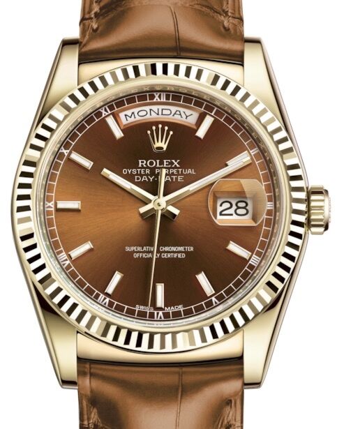 Rolex Day-Date 36 36 mm 118138CSCL Yellow Gold Cognac