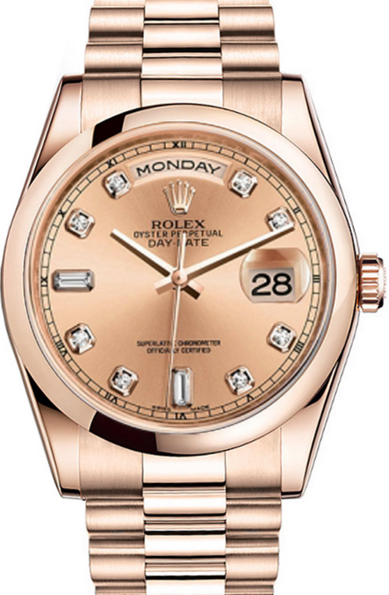 Rolex Day-Date 36 118205-GLDDDP Champagne Diamond Rose Gold President - BRAND NEW