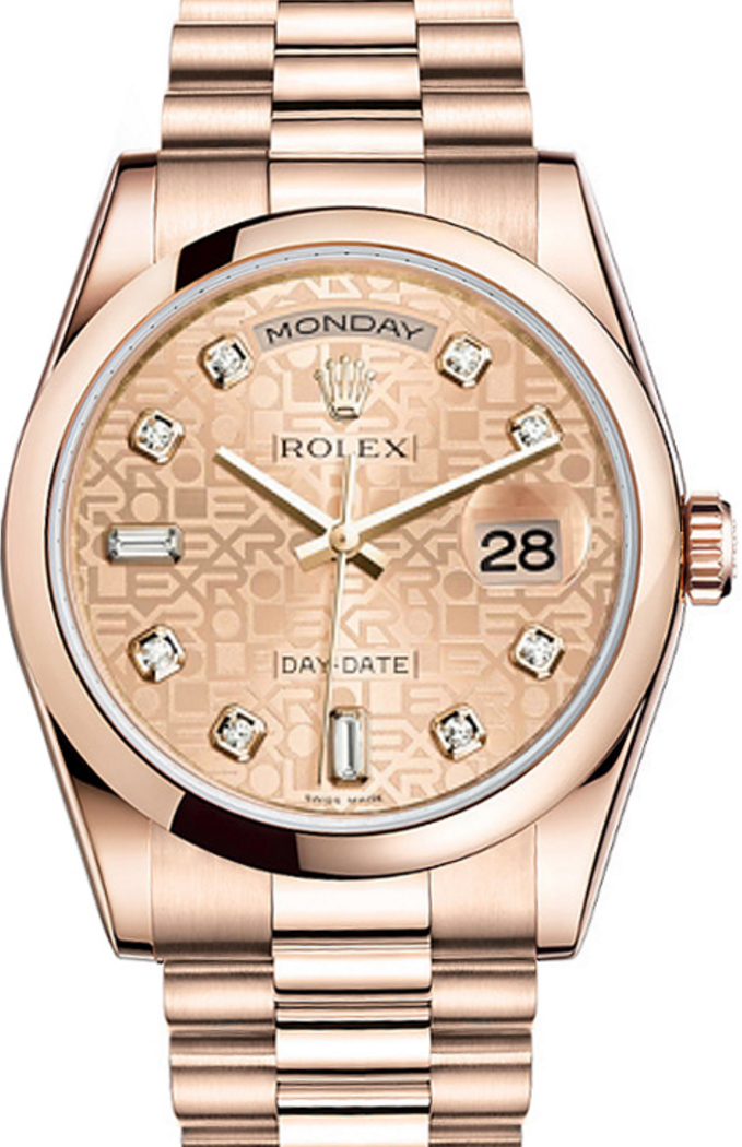 Rolex Day-Date 36 118205-GLJDDP Champagne Jubilee Dial Diamond Rose Gold President - BRAND NEW