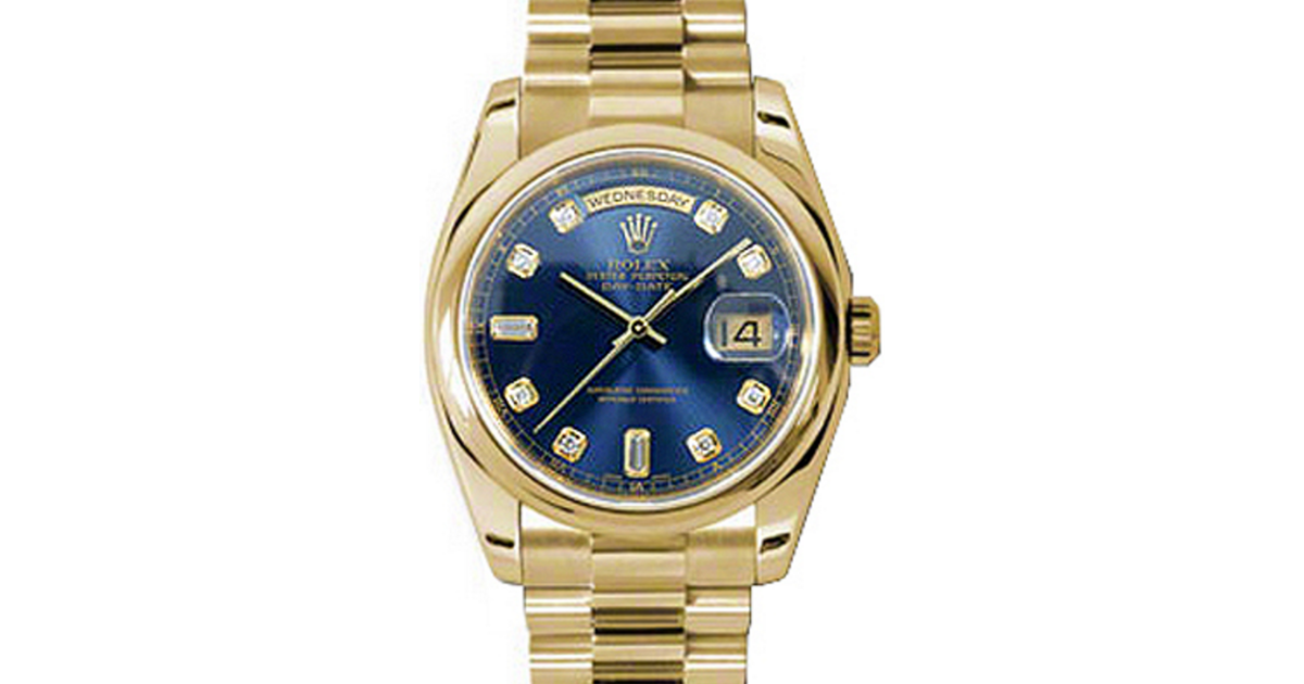 Rolex Day-Date 36 118208-BLUDDO Blue Diamond Yellow Gold Oyster - BRAND NEW