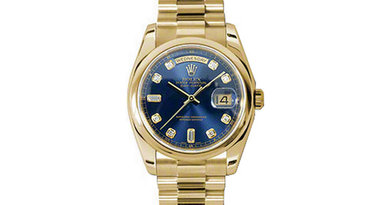 Rolex Day-Date 36 118208-BLUDDO Blue Diamond Yellow Gold Oyster - BRAND NEW