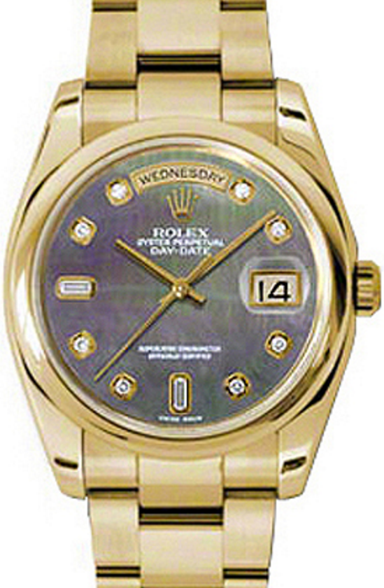 Rolex Day-Date 36 118208-DMOPDDO Dark Mother of Pearl Diamond Yellow Gold Oyster - BRAND NEW