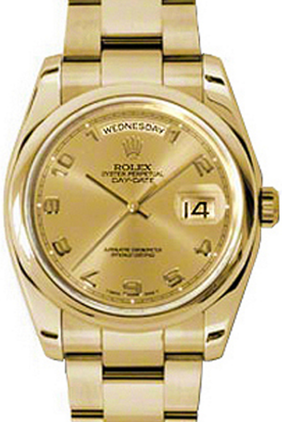 Rolex Day-Date 36 118208-GLDADO Champagne Arabic Yellow Gold Oyster - BRAND NEW