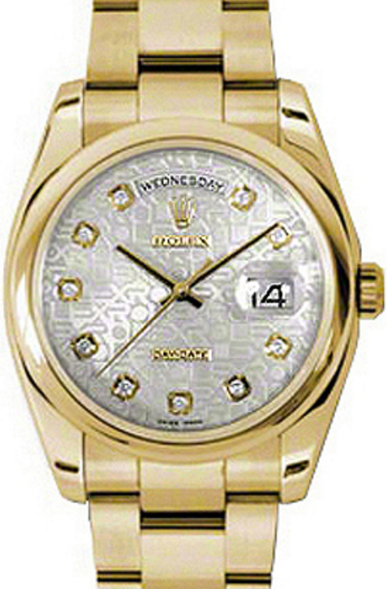 Rolex Day-Date 36 118208-SVJDDO Silver Jubilee Dial Diamond Yellow Gold Oyster - BRAND NEW