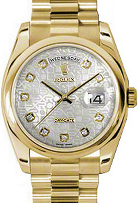 Rolex Day-Date 36 118208-SVJDDP Silver Jubilee Dial Diamond Yellow Gold President - BRAND NEW