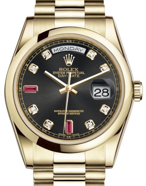 Rolex Day-Date 36 36 mm 118208BDRP Yellow Gold Black