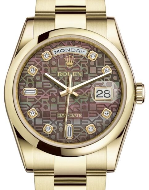 Rolex Day-Date 36 36 mm 118208BMDO Yellow Gold Black Mother of Pearl