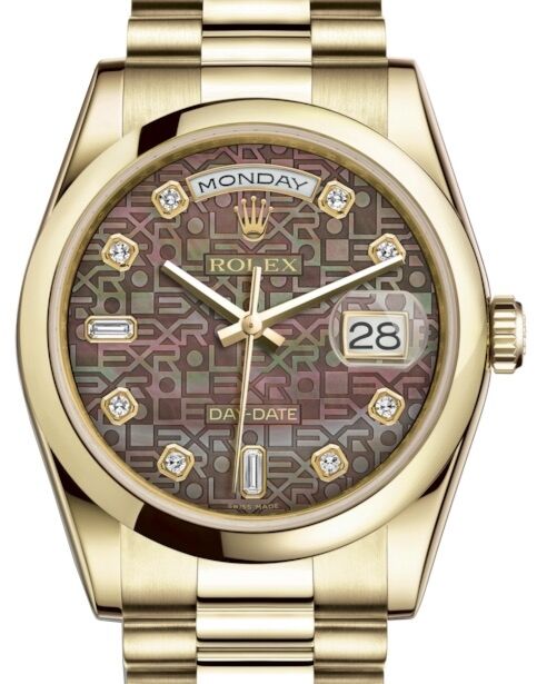 Rolex Day-Date 36 36 mm 118208BMJDP Yellow Gold Black Mother of Pearl