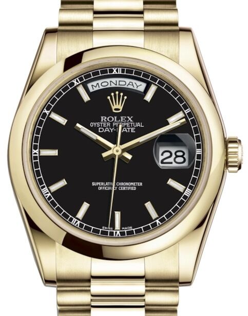 Rolex Day-Date 36 36 mm 118208BSP Yellow Gold Black