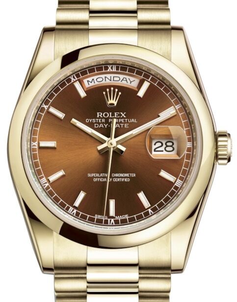 Rolex Day-Date 36 36 mm 118208CGSP Yellow Gold Cognac