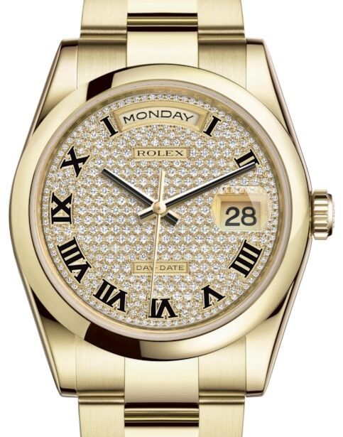 Rolex Day-Date 36 36 mm 118208DPRO Yellow Gold Diamond Pave