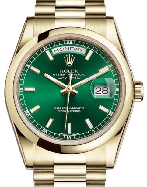 Rolex Day-Date 36 36 mm 118208GSP Yellow Gold Green