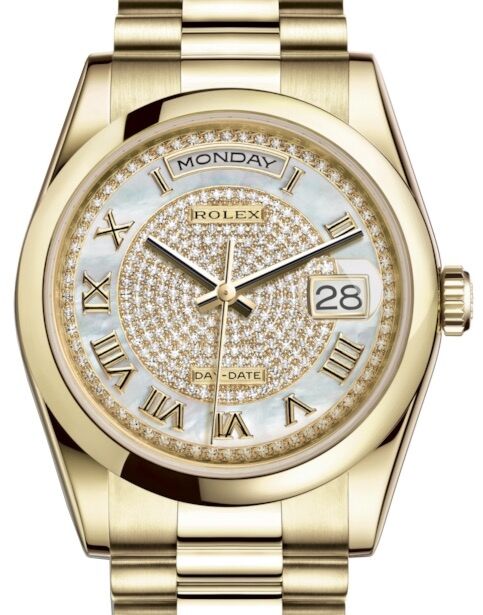 Rolex Day-Date 36 36 mm 118208WMDPRP Yellow Gold White Mother of Pearl