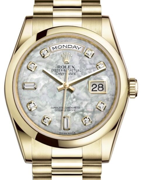 Rolex Day-Date 36 36 mm 118208WMDP Yellow Gold White Mother of Pearl
