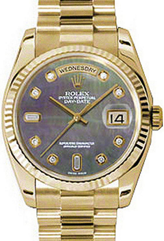 Rolex Day-Date 36 36 mm 118238-DMOPDFP Yellow Gold Black Mother of Pearl