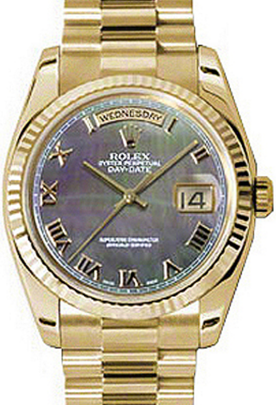 Rolex Day-Date 36 36 mm 118238-DMOPRFP Yellow Gold Black Mother of Pearl