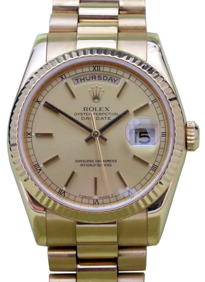 Rolex President 36 mm 118238CSP1 Yellow Gold Champagne