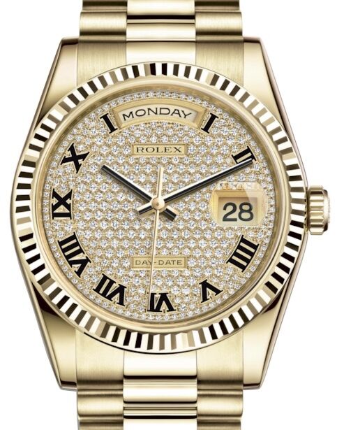 Rolex Day-Date 36 36 mm 118238DPRP Yellow Gold Diamond Pave