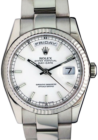 Rolex Day-Date 36 118239-WHTSFO White Index Fluted White Gold Oyster - BRAND NEW