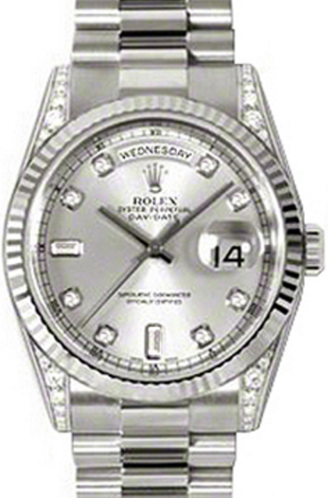 Rolex Day-Date 36 118339-SLVDFP Silver Diamond Set Fluted White Gold President - BRAND NEW