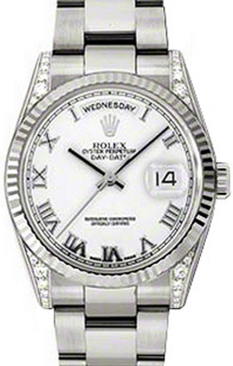 Rolex Day-Date 36 118339-WHTRFO White Roman Diamond Set Fluted White Gold Oyster - BRAND NEW