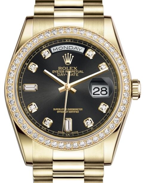 Rolex Day-Date 36 36 mm 118348BDP Yellow Gold/Diamonds Black