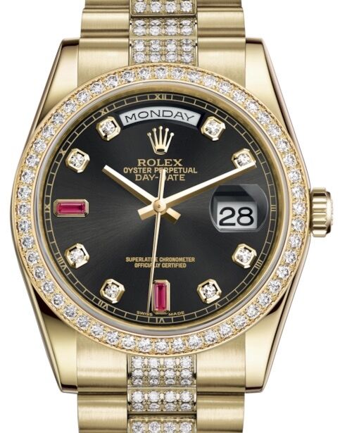 Rolex Day-Date 36 36 mm 118348BDRDP Yellow Gold/Diamonds Black