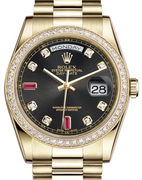 Rolex Day-Date 36 36 mm 118348BDRP Yellow Gold/Diamonds Black