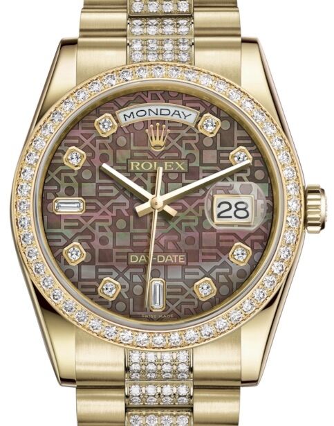 Rolex Day-Date 36 36 mm 118348BMJDDP Yellow Gold/Diamonds Black Mother of Pearl