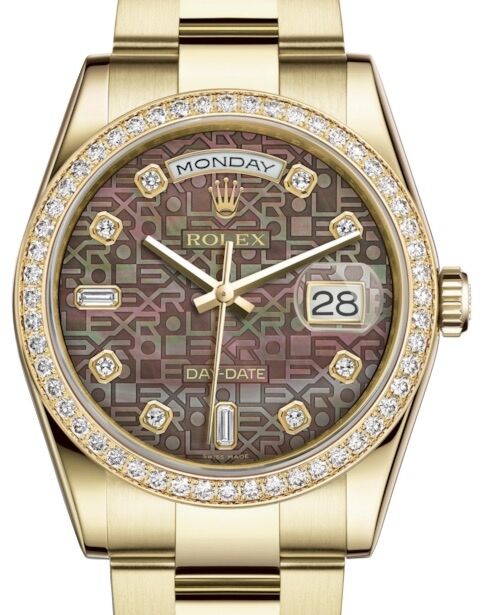 Rolex Day-Date 36 36 mm 118348BMJDO Yellow Gold/Diamonds Black Mother of Pearl