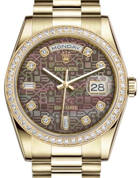 Rolex Day-Date 36 36 mm 118348BMJDP Yellow Gold/Diamonds Black Mother of Pearl