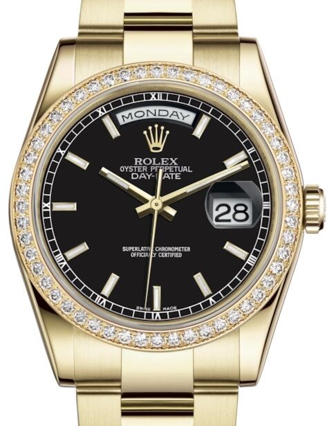 Rolex Day-Date 36 36 mm 118348BSO Yellow Gold/Diamonds Black