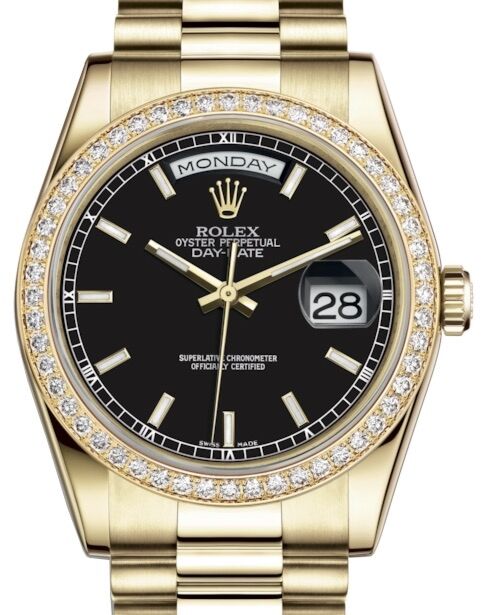 Rolex Day-Date 36 36 mm 118348BSP Yellow Gold/Diamonds Black
