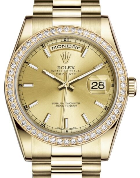Rolex Day-Date 36 36 mm 118348CHSP Yellow Gold/Diamonds Champagne
