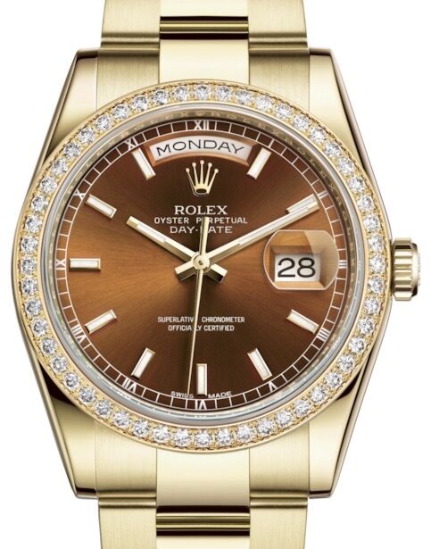 Rolex Day-Date 36 36 mm 118348CSO Yellow Gold/Diamonds Cognac