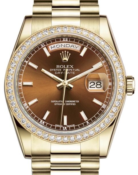 Rolex Day-Date 36 36 mm 118348CSP Yellow Gold/Diamonds Cognac