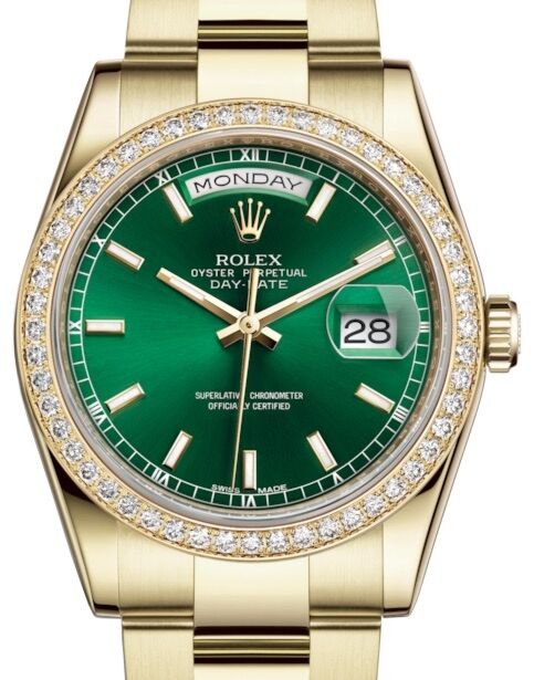 Rolex Day-Date 36 36 mm 118348GSO Yellow Gold/Diamonds Green